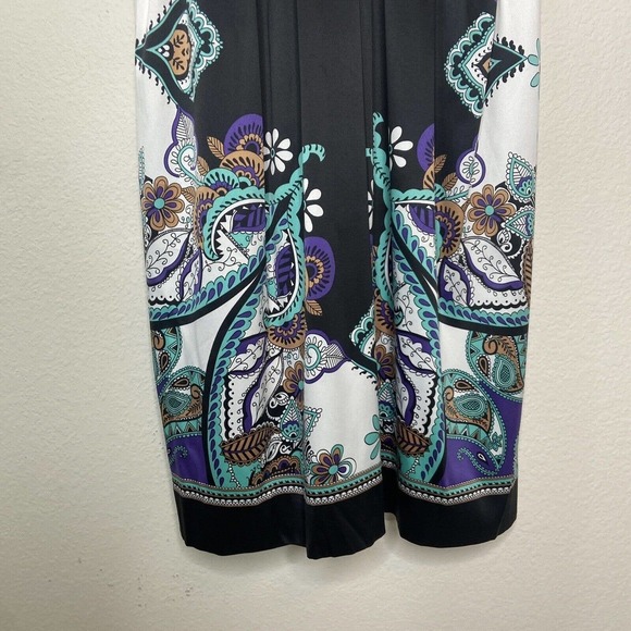 Ice Floral and Paisley V Neck Sleeveless Belted Black Dress 12 - Picture 4 of 10